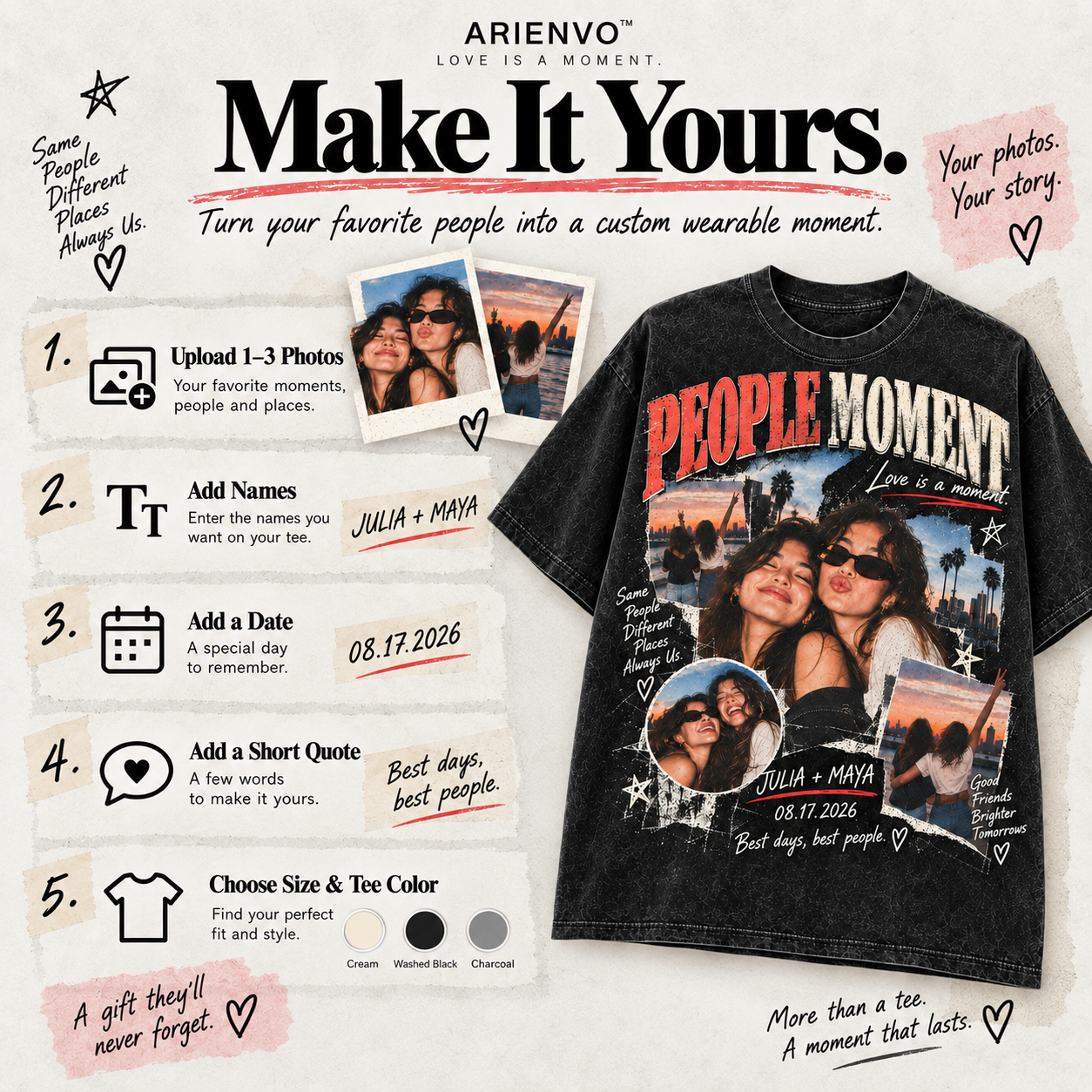 Make it yours guide for PEOPLE MOMENT custom memory tee