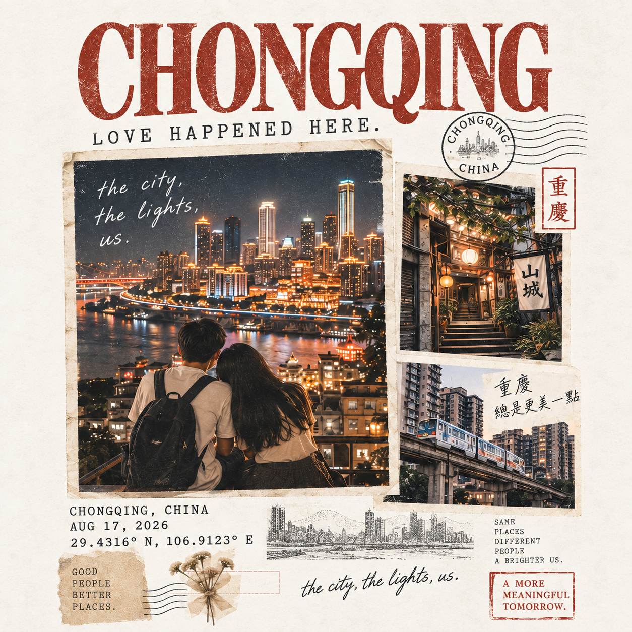 CHONGQING PLACE MOMENT vintage postcard master artwork design