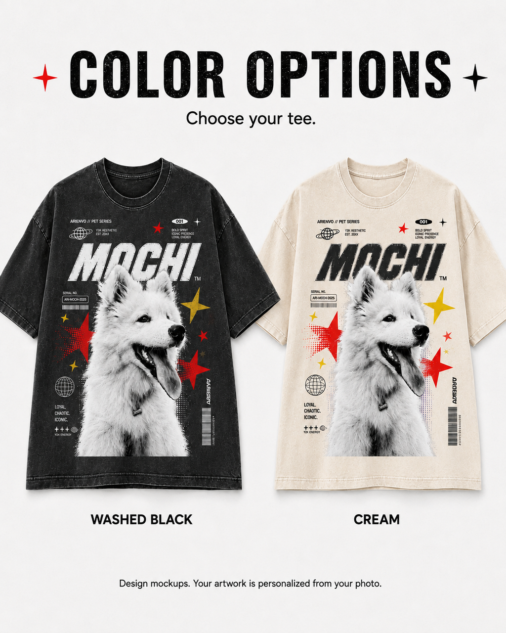 Washed Black and Cream — Y2K Editorial Pet Tee design mockups