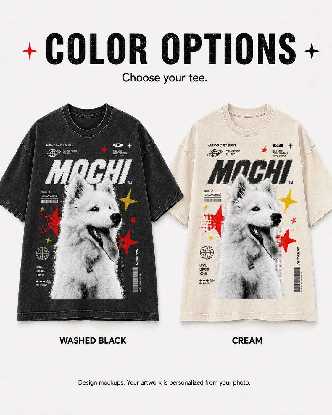 Washed Black and Cream — Y2K Editorial Pet Tee design mockups